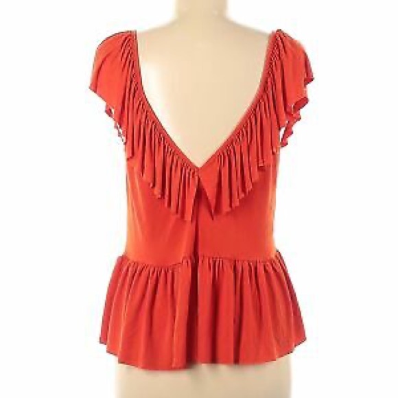 Zara Orange Ruffle V-Neck Blouse - Picture 2 of 8
